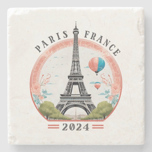 Paris France 2024 Stone Coasters, Eiffel Tower Stone Coaster (Front)