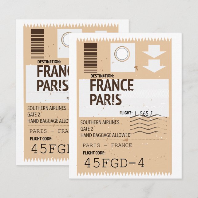 Paris france aeroplane ticket (Front/Back)