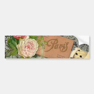 Paris France Antique Artwork Collage Eiffel French Bumper Sticker