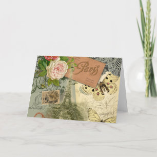 Paris France Antique Artwork Collage Eiffel French Card