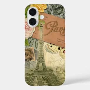 Paris France Antique Artwork Collage Eiffel French iPhone 16 Case