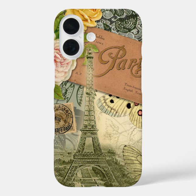 Paris France Antique Artwork Collage Eiffel French Case-Mate iPhone Case (Back)