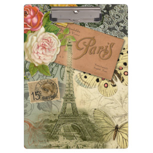 Paris France Antique Artwork Collage Eiffel French Clipboard