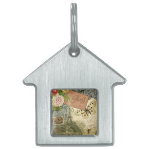 Paris France Antique Artwork Collage Eiffel French Pet Tag