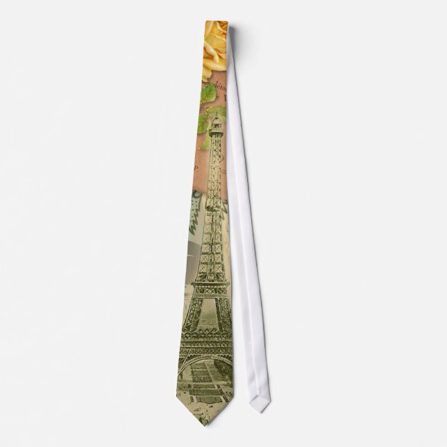 Paris France Antique Artwork Collage Eiffel French Tie (Front)