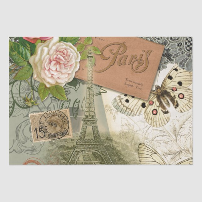 Paris France Antique Artwork Collage Eiffel French Tissue Paper (Front)