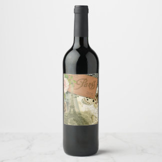 Paris France Antique Artwork Collage Eiffel French Wine Label