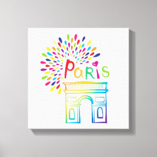 Paris France Arc de Triomphe Neon Design Canvas Print