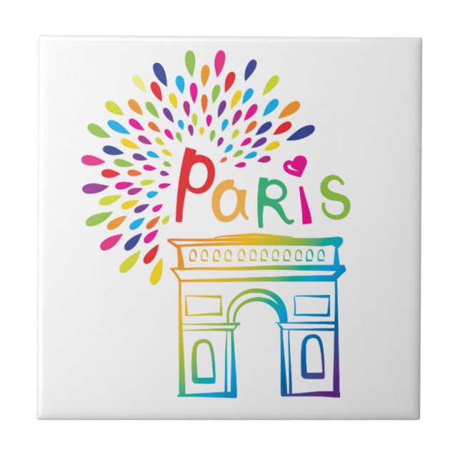 Paris France | Arc de Triomphe | Neon Design Ceramic Tile (Front)