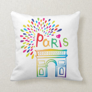Paris France   Arc de Triomphe   Neon Design Cushion