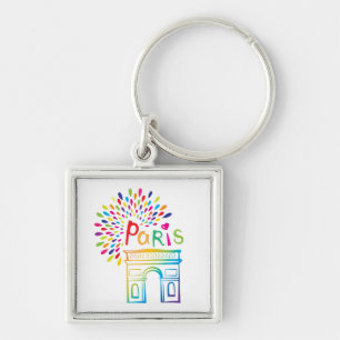 Paris France   Arc de Triomphe   Neon Design Key Ring