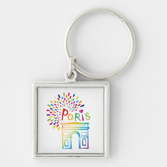 Paris France | Arc de Triomphe | Neon Design Key Ring (Front)