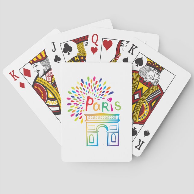 Paris France | Arc de Triomphe | Neon Design Playing Cards (Back)