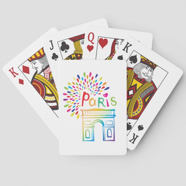 Paris France | Arc de Triomphe | Neon Design Playing Cards (Back)