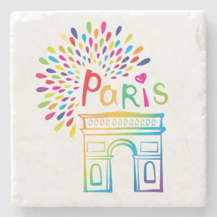 Paris France   Arc de Triomphe   Neon Design Stone Coaster