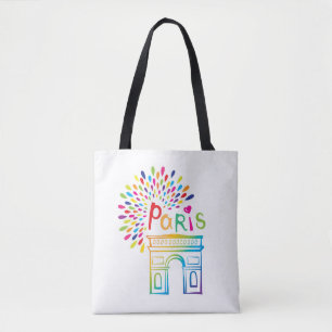 Paris France Arc de Triomphe Neon Design Tote Bag