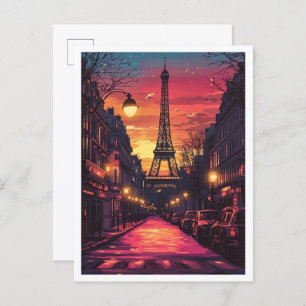Paris France Art Vintage Illustration Travel Postcard