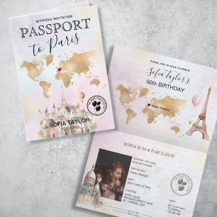 Paris France Birthday Passport Map Invitation