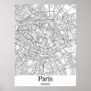 Paris France Black and White City Map Poster
