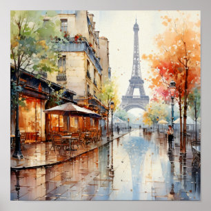 Paris France Bohemian Style Watercolor Painting  Poster