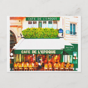 Paris France Cafe Watercolor Postcard