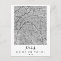 Paris France City Map Couple Name Date Black White