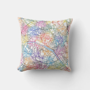 Paris France City Map Cushion
