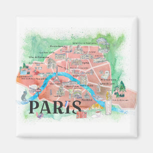 Paris France City Of Love Illustrated Travel Map Magnet