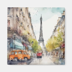Paris France City Silhouette Watercolor Magnet