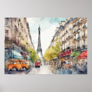 Paris France City Silhouette Watercolor Poster