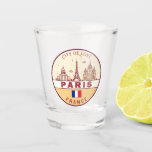 Paris France City Skyline Emblem Shot Glass<br><div class="desc">Paris minimalist,  colourful art design featuring monuments and landmarks of the city in France.</div>
