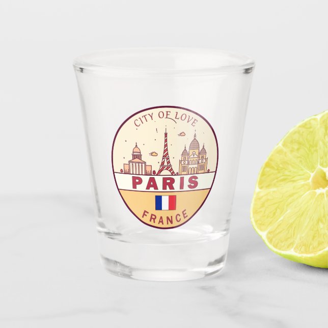 Paris France City Skyline Emblem Shot Glass (Front)