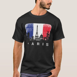 Paris France City Skyline Vintage French Flag Eiff T-Shirt
