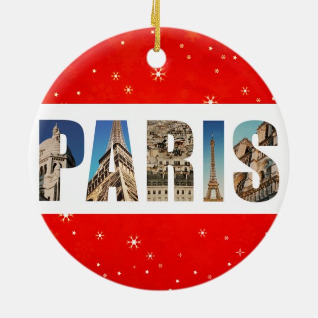 Paris France City Travel Photos Christmas Ceramic Ornament (Back)