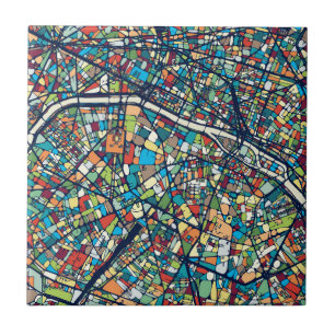 Paris France Colourful Map Ceramic Tile