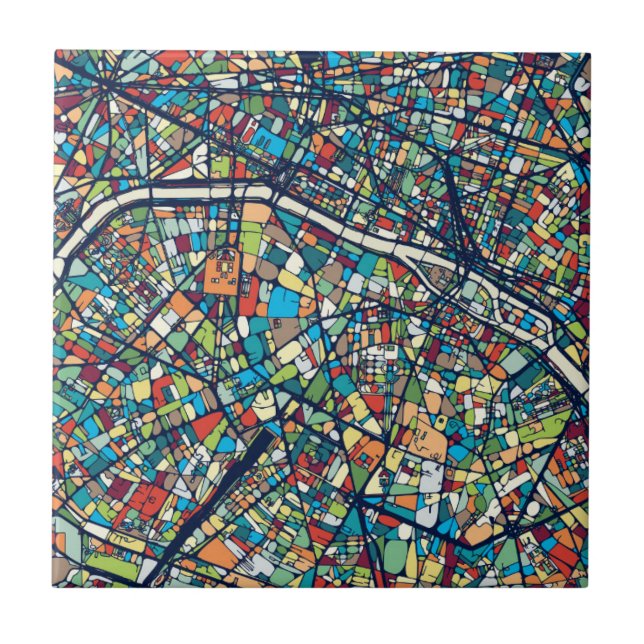 Paris France | Colourful Map Ceramic Tile (Front)