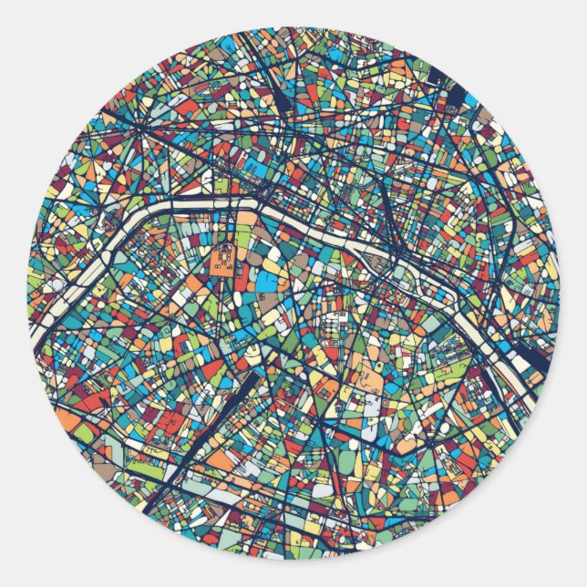 Paris France | Colourful Map Classic Round Sticker (Front)