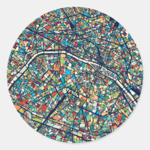 Paris France Colourful Map Classic Round Sticker