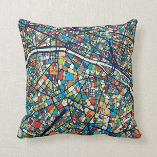 Paris France Colourful Map Cushion