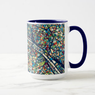 Paris France   Colourful Map Mug