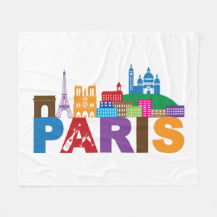 Paris, France Colourful Typography Fleece Blanket