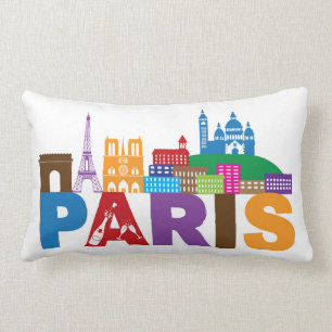 Paris, France   Colourful Typography Lumbar Cushion