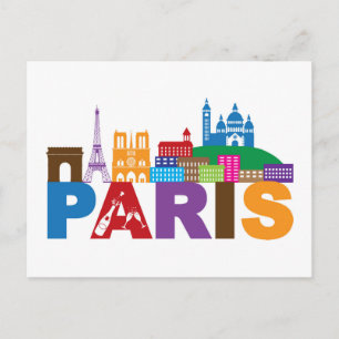 Paris, France   Colourful Typography Postcard