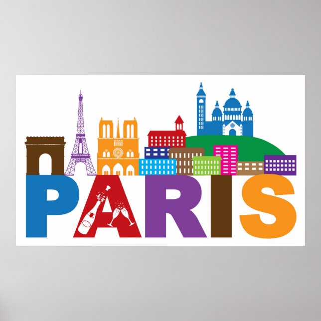 Paris, France | Colourful Typography Poster (Front)
