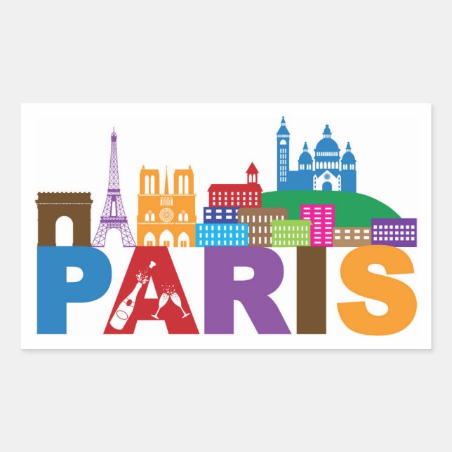 Paris, France | Colourful Typography Rectangular Sticker (Front)