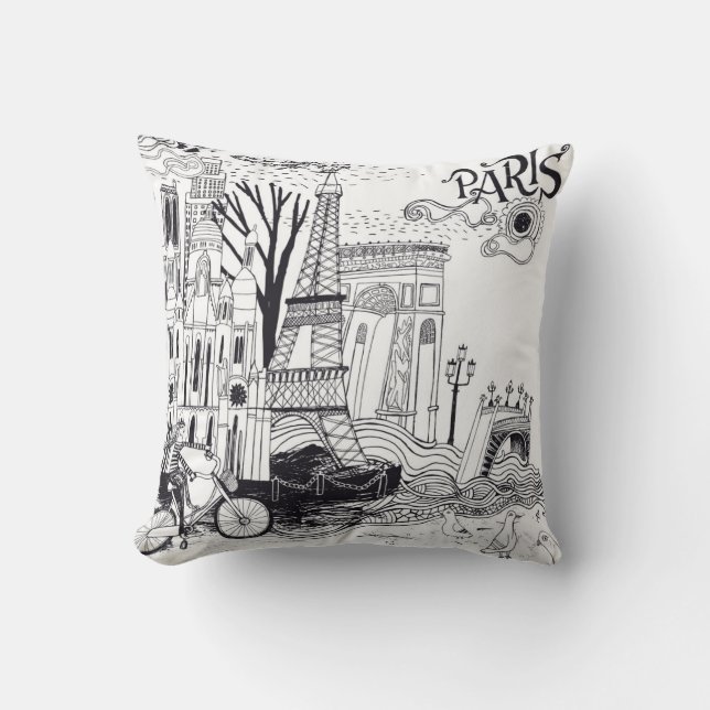 Paris France Doodle Cushion (Front)