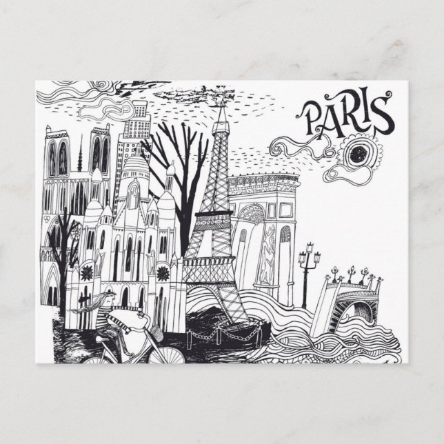 Paris France Doodle Postcard (Front)