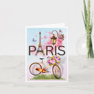 Paris France Eiffel Tower Bicycle Lamp Folded Note Card