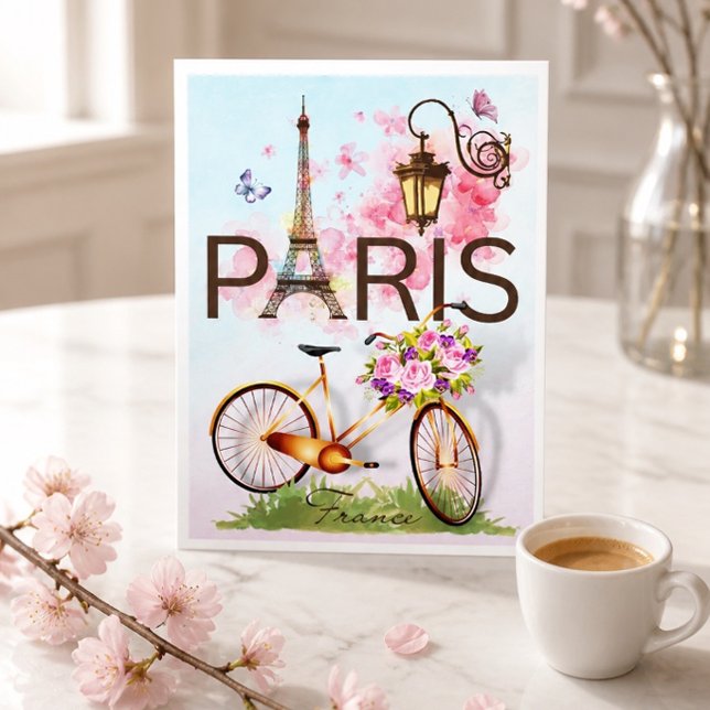 Paris France Eiffel Tower Bicycle Lamp Folded Note Card (Creator Uploaded)