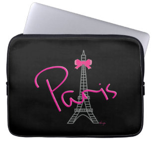 Paris France Eiffel Tower Black Cool Graphic Laptop Sleeve